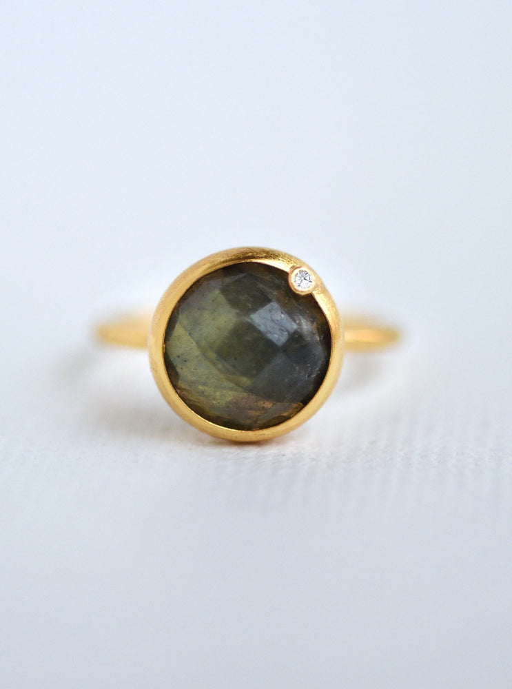 Natural Gemstone with Diamond Round Ring