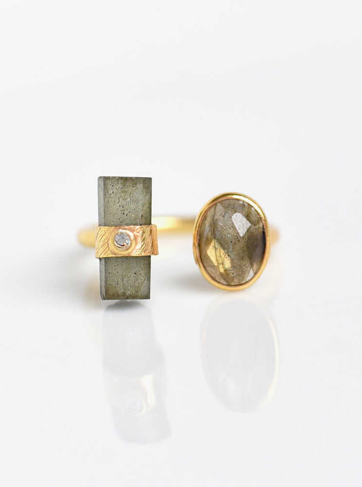 Gemstone Bar & Bezel with CZ Ring